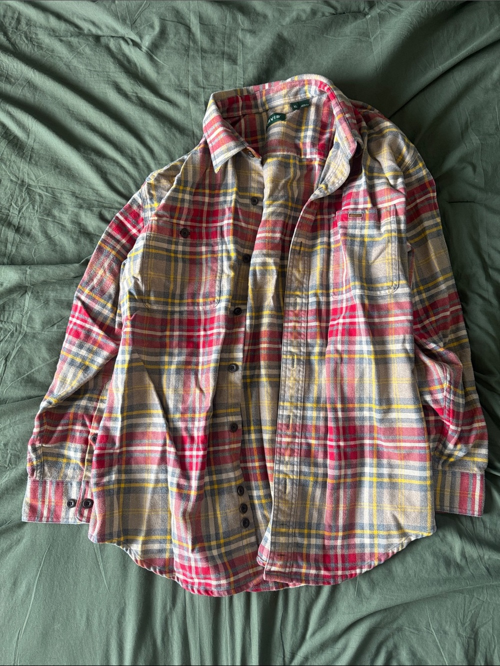 Orvis Red, Yellow & Gray Plaid Button-Down Shirt